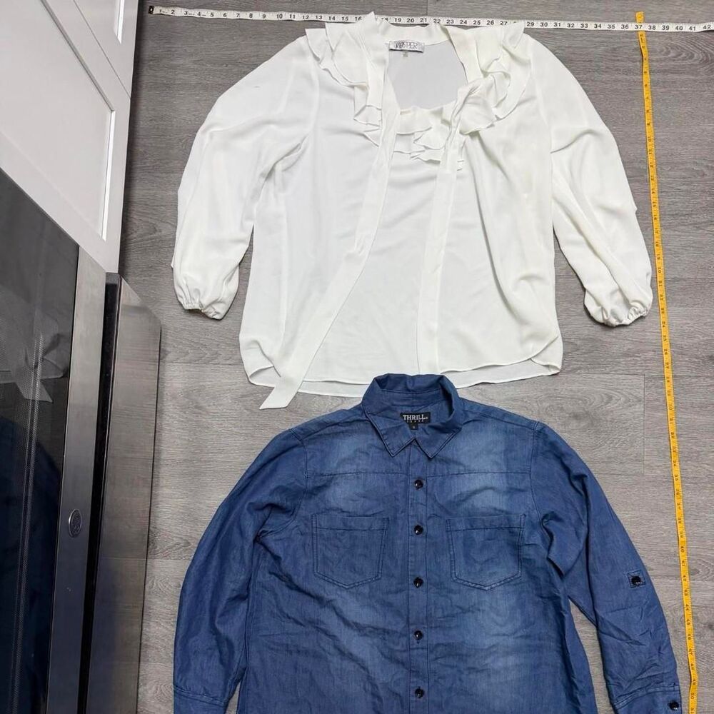 Kasper Thrill Jeans Womens Top Lot of 2 Size 1X White Ruffle Denim